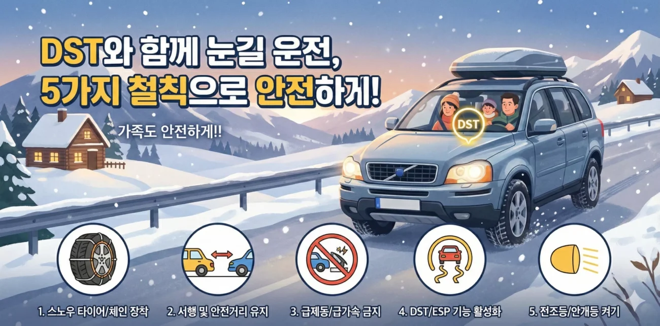 DST와 함께 눈길 운전, 5가지 철칙으로 안전하게! 가족도 안전하게!!