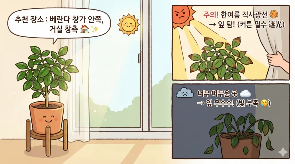 해볕드는 거실 녹보수