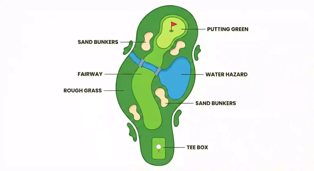 페어웨이, 벙커, 그린 등 골프장 코스 구조와 명칭 안내도